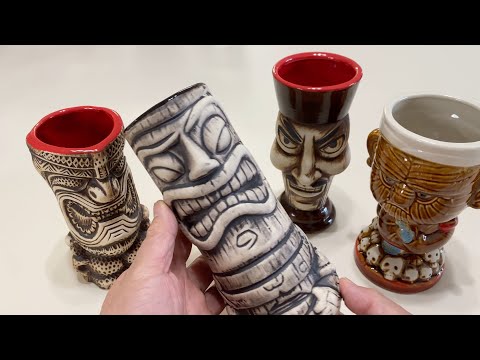 Winish Tiki Mugs Set of 4, Large Ceramic Tiki Glasses for Cocktails, Cute Exotic Cocktail Glasses