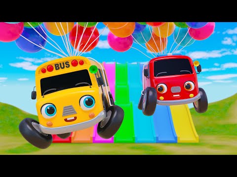 Funny Games with Baby Cars and Balloons on The Slide | Nursery Rhymes & Kids Songs - Baby Car Songs