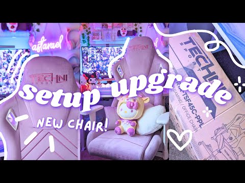 unboxing my dream chair 💜 girl gamer setup makeover | aesthetic gaming chair unboxing + cozy vlog~