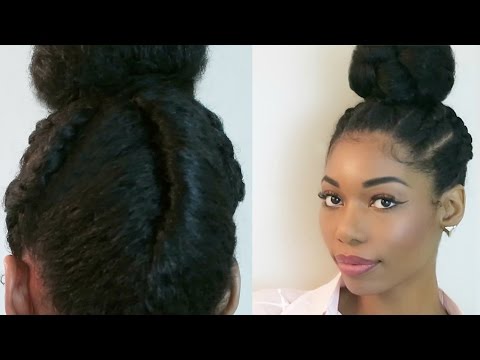 NATURAL PROTECTIVE HAIRSTYLE : DUTCH BRAIDS INTO A TWISTED BUN