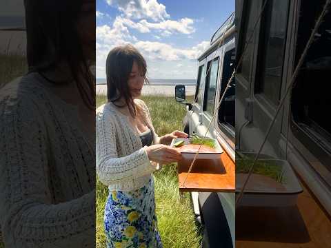 Easy lunch while solo camping by the beach