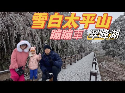 下雪的太平山  白雪皚皚的翠峰屋與不同風景的蹦蹦車  我們太幸運了  遇到了下雪的日子