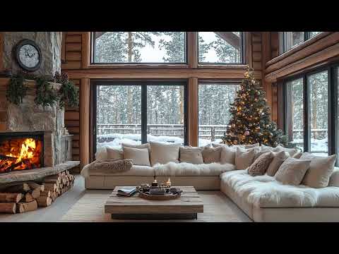 Beat Stress With Christmas Living Room Ambience & Fireplace Crackling Sounds For Unwind & Deep Sleep