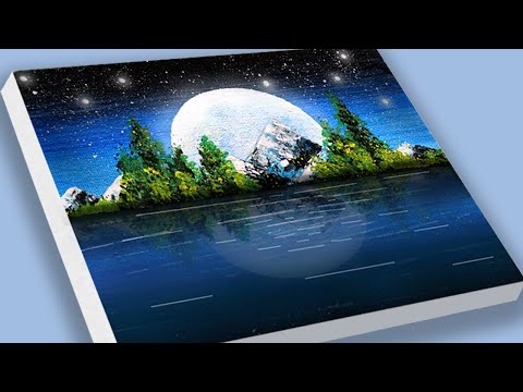 Easy Moonlight Painting / Tropical Moonlight Scenery Painting / Landscape painting in Acrylic