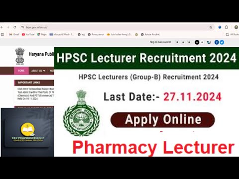 HSPC pharmacy lecturer vacancy | HPSC Lecturer Recruitment 2024 Apply | Pharma Goverment jobs