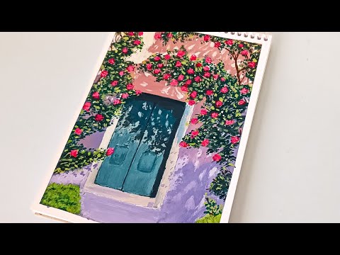 How To Paint Door with Flowers in Acrylic