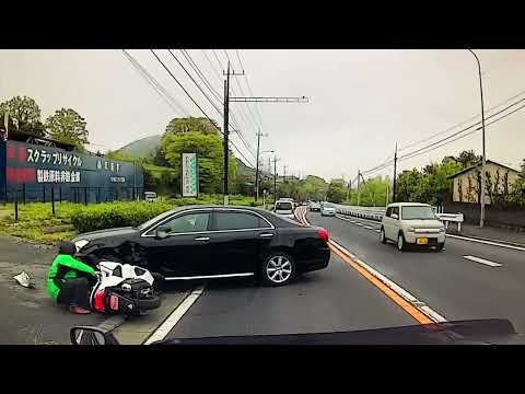 バイクさん、車に正面衝突してしまう