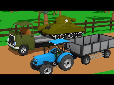 Military Vehicles and Colorful Tractors - Construction and Uses That is Bazylland for Kids