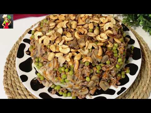 Huge Maqluba (مقلوبة) upside down meat and mushroom/maqluba peas and mushrooms/مقلوبة الفطر