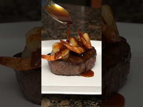 Filet with Shrimp Caramel! #filetmignon #surfandturf #valentinesdayrecipes #steakdinner