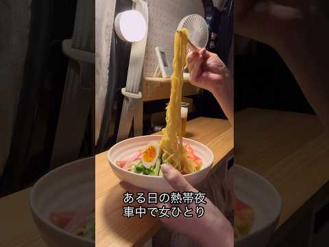 【深夜の車中飯】アラフィフ女のひとり車中泊/車中飯/エブリイDA17V#冷やし中華#アラフィフ #50代