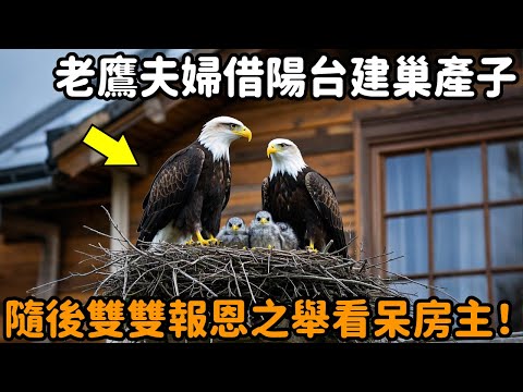 老鷹夫婦霸佔陽台建巢產子，數日後雙雙報恩，舉動直接看呆房主！#溫暖 #拯救 #報恩 #震驚