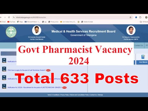 Pharmacist vacancy at MHSRB || Pharmacy Govt. Jobs |  Total 633 Posts| Telangana pharmacist vacancy