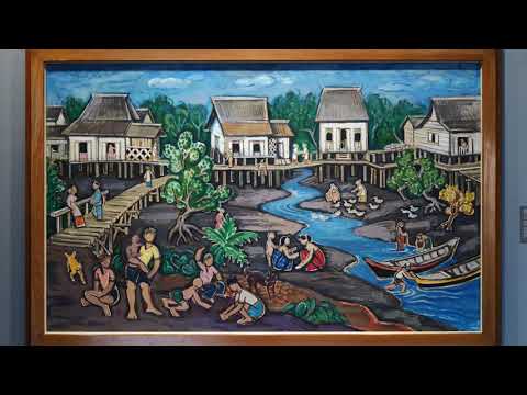 在新加坡国家美术馆观看艺术家刘抗的作品，河旁的生活Life by the river @National Gallery Singapore, Liu Kang