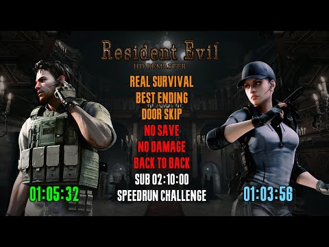 [Resident Evil HD Remaster] Chris/Jill, Back to Back, Real Survival, 100%, No Damage (IGT 02:09:28)