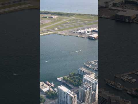 Stunning view of Rogers Centre, Lake Ontario, and the Toronto Islands from the CN Tower! #cntower