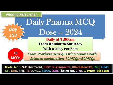 Day 153 Daily Pharma MCQ Dose Series 2024 II 10 MCQs II #exitexam #pharmacist #druginspector #dsssb