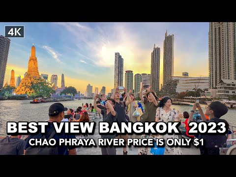 【🇹🇭 4K】BEST sunset view in Bangkok - $1 Chao Phraya River Cruise Sightseeing