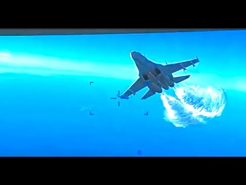 Actual Footage Drone Collision HD MQ-9 Reaper Vs Two Sukhoi Su-57s