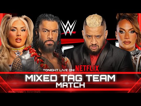 WWE 2K24 | Roman Reigns & Tiffany Stratton VS Solo Sikoa & Nia Jax - Mixed Tag Team Match | Raw