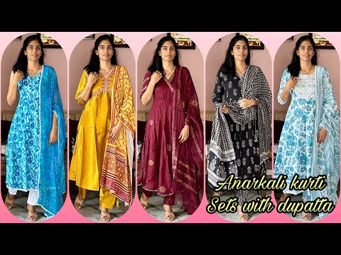 Office and college wear Anarkali kurtis sets with dupatta|Simple Anarkali festival wear kurti sets