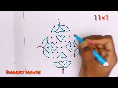 11×1dots simple kolam design||small rangoli kolam||dharas house