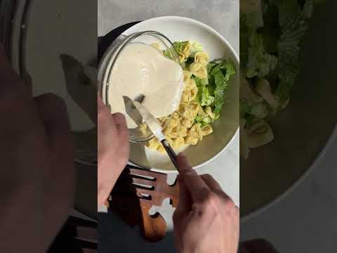 Cheese Tortellini Caesar Salad #recipeshorts #caesarsalad #tortellini