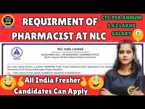 Recruitment of Pharmacist at NCL All India Fresher Candidates Can Apply || For D Pharmacy Jobs