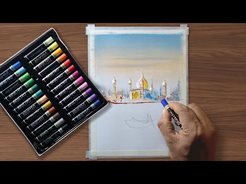 Very Easy Oil Pastel Painting / Beautiful Landscape Scenery / Lake View  For Beginners / How to Draw