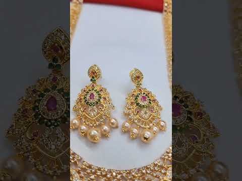 PREMIUM QUALITY GOLD FINISH CZ STONES LONG HARAM ONLY@1550+$