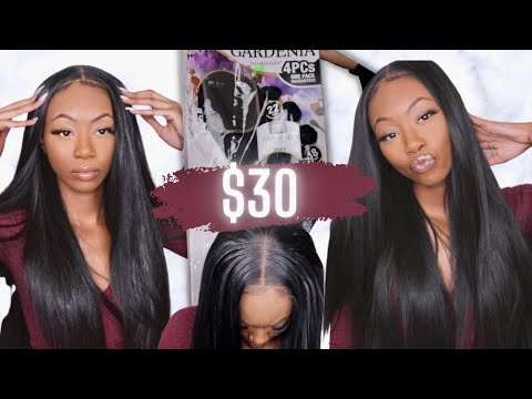 FLAT CLOSURE WIG ON A SEWING MACHINE FT.  MODEL MODEL GARDENIA MASTERMIX YAKI  STRAIGHT BSS HAIR.