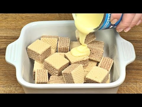 Mix waffles and condensed milk! Excellent no-bake waffle cake in 10 minutes!