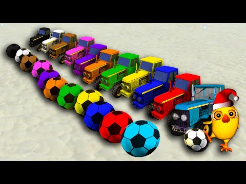 Colores en Español y en Inglés - Jugando al fútbol con el tractor de la granja