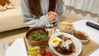 (Vlog)|SUB|一人暮らし女子の自炊vlog🌼朝ごはん🥣エビチリ🍤/豚キムチうどん/角煮/炊き込みご飯/食べた物の記録|Cooking for living alone