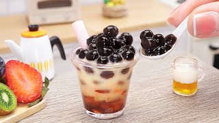 Homemade Miniature Boba Tea with Tapioca Pearl | Sweet Bubble Tea Recipe by 'Miniature Cooking'