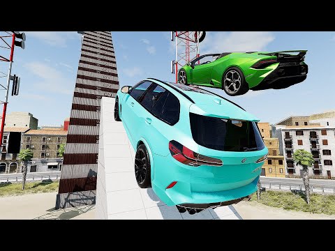 Cars Vs Mega Stair Container  Jump Test #2 - Speed Sports Car Crash - BeamNG Drive