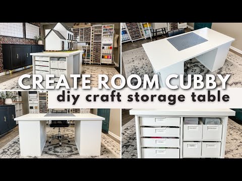 DIY CRAFT TABLE WITH CREATE ROOM CUBBY | Make this craft storage table without using power tools!