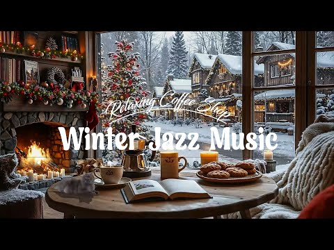 Cozy Christmas Coffee Shop Ambience ❄️Soft Winter Jazz with Crackling Fireplace to Relax & Read