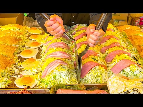 japanese street food - hiroshima style okonomiyaki お好み焼き