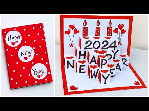 DIY Happy New Year greeting card 2024 / New year 3D pop up card / How to make new year card