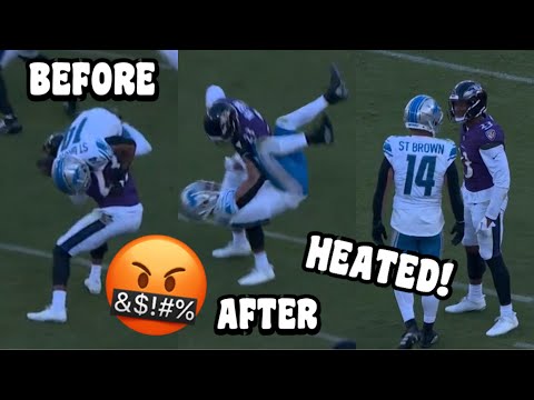 Amon Ra St Brown FIGHTS Rock Ya Sin! 🤬 GETS DROPPED! Ravens Vs Lions 2023 highlights