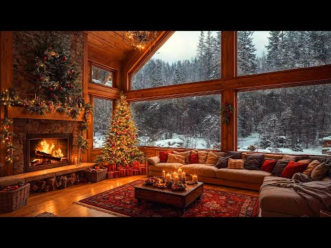 Relaxing in Cozy Christmas Ambience 🎄 Smooth Jazz Instrumental Music & Fireplace Crackling Sounds 🔥