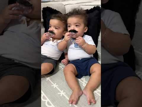 Cute twin baby boys with mustache #humor ￼