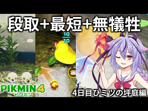 【ピクミン4】突撃ダンドリ犠牲ゼロ 最短クリアの4日目1（ひミツの坪庭編）【VOICEROID実況】