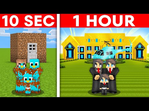 10 Seconds vs 1 Hour -  MILLIONAIRE FAMILY House Build Challenge in Minecraft