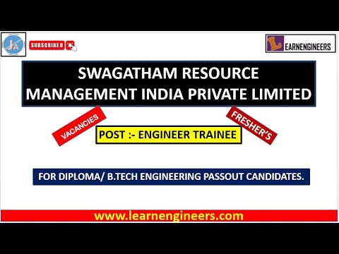 ENGINEER TRAINEE VACANCIES IN SWAGATHAM RESOURCE MANAGEMENT INDIA PVT. LTD. FOR DIPLOMA/B.TECH