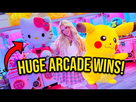 PLAYING EVERY CLAW MACHINE AT THIS HUGE ARCADE!! (*I won the biggest prizes!*)