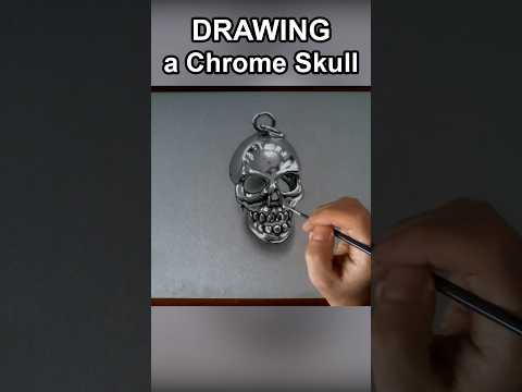 Drawing a realistic silver skull with a few tools #art