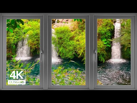 4K waterfall in the Jungle open window view - Relaxing, Calming, Ambience, white noise