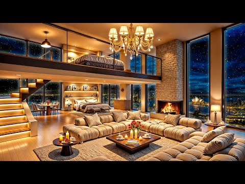 🎷❄ Chill & Sleep with Saxophone Night Jazz, Fireplace Sounds in a Luxury Winter Apartment Ambience